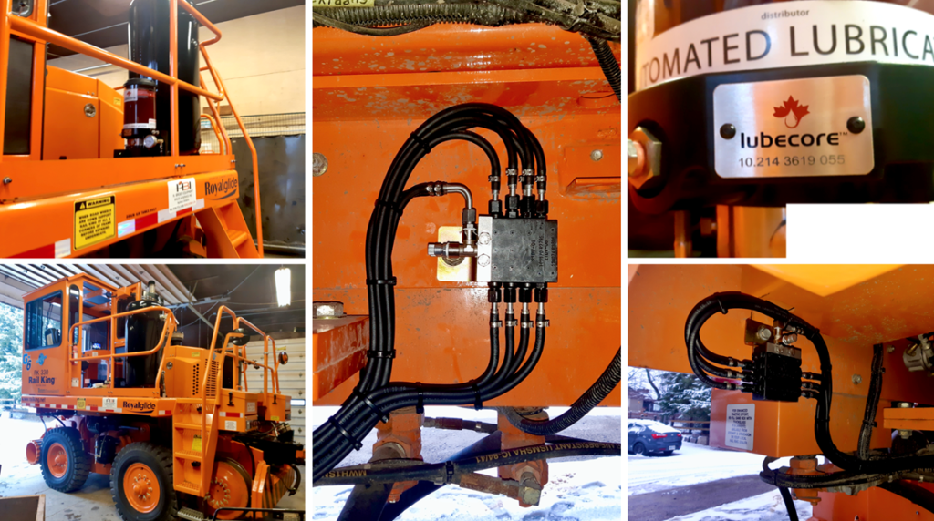 Lubecore collage orange heavy equipment automated lubrication system installed